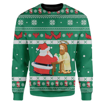 Gearhumans Custom Ugly Santa And Jesus Christmas Sweater Jumper
