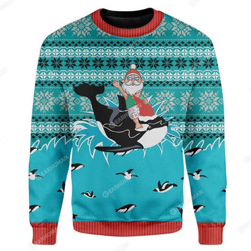 Gearhumans Custom Ugly Santa And Whale Christmas Sweater Jumper