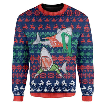 Gearhumans Custom Ugly Shark Christmas Sweater Jumper
