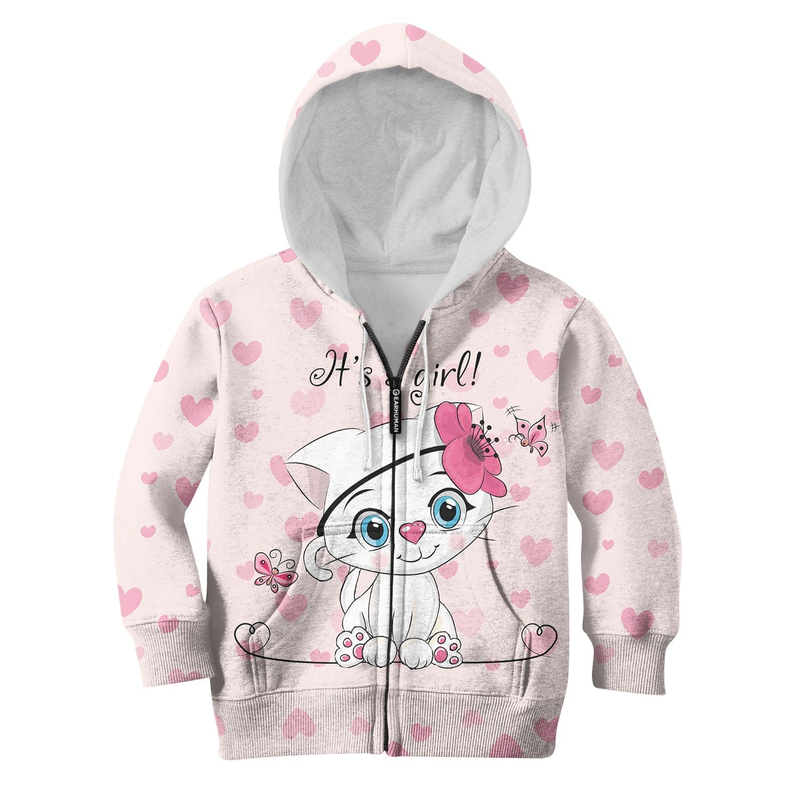 Cute Baby Catty Girl Custom Hoodies T-shirt Apparel HD-PET110349K kid 3D apparel Kid Zip Hoodie S/6-8 