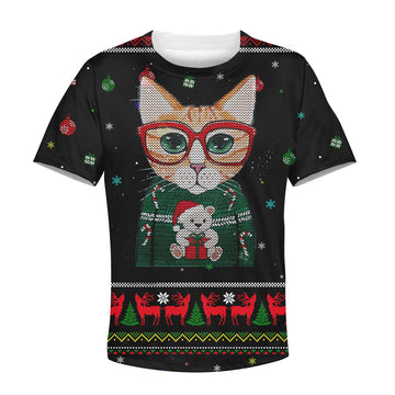 Gearhumans CUTE CAT MERRY CHRISTMAS Kid Custom Hoodies T-shirt Apparel