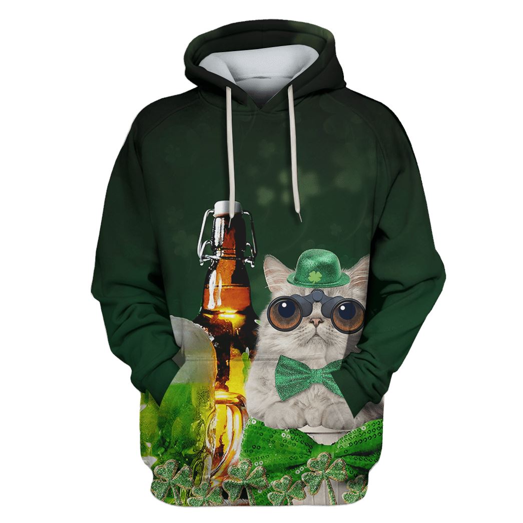 Cute cat with beer Custom T-shirt - Hoodies Apparel HD-PET110458 3D Custom Fleece Hoodies Hoodie S 