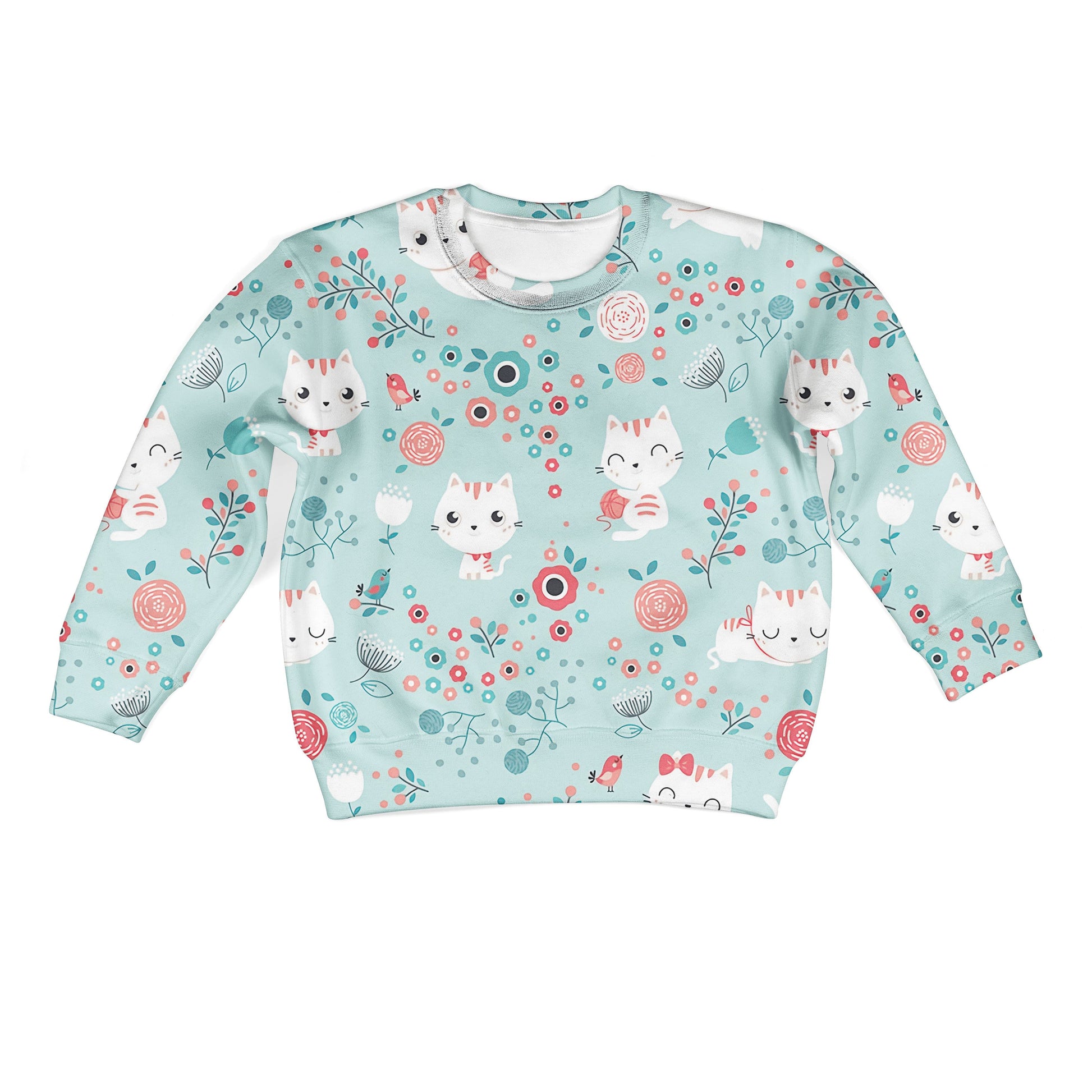 cute cats and birds Kid Custom Hoodies T-shirt Apparel HD-PET110335K kid 3D apparel Kid Sweatshirt S/6-8 