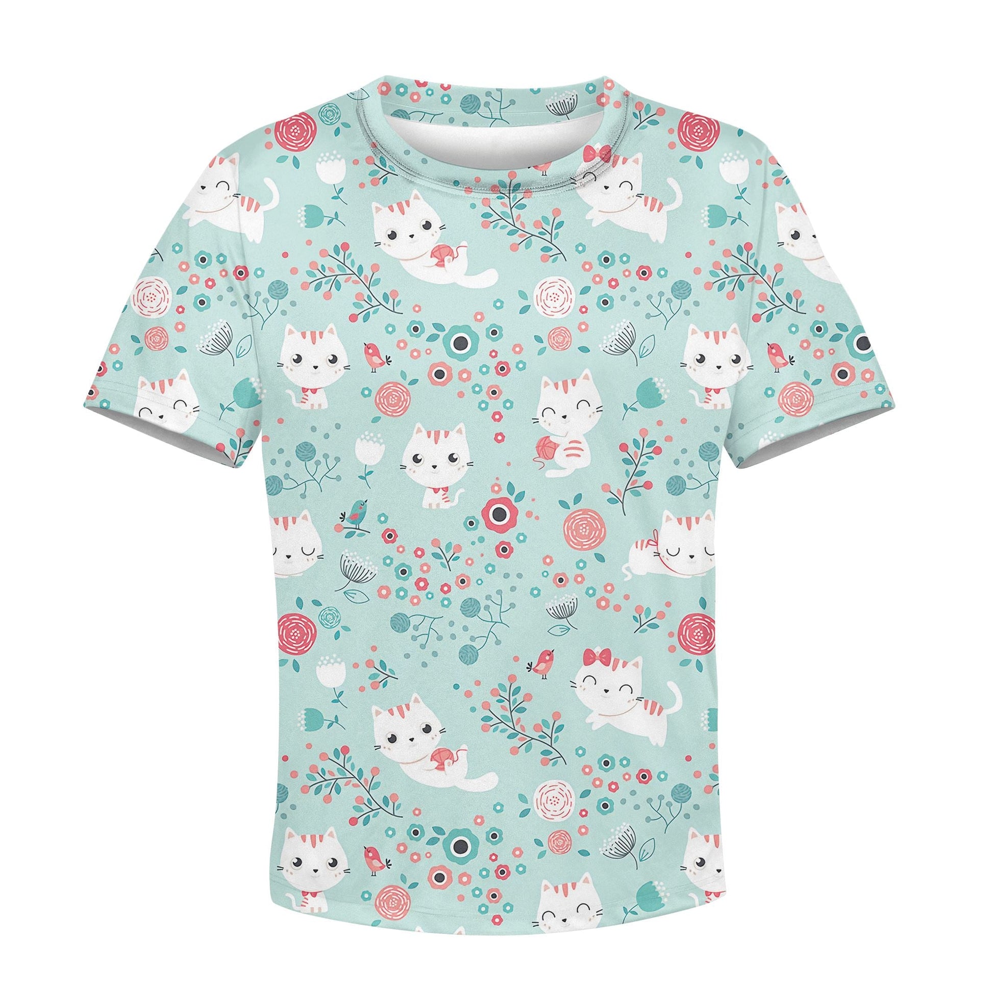 cute cats and birds Kid Custom Hoodies T-shirt Apparel HD-PET110335K kid 3D apparel Kid T-Shirt XS 