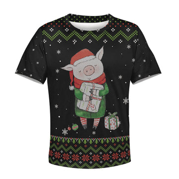Gearhumans cute pig merry christmas Kid Custom Hoodies T-shirt Apparel
