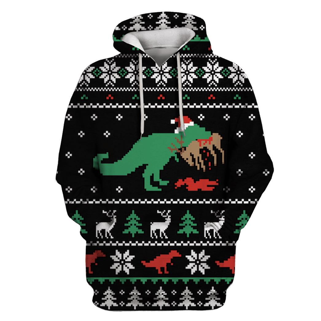 Dinosaur Merry Christmas Custom T-shirt - Hoodies Apparel HD-UGL110193 3D Custom Fleece Hoodies Hoodie S 