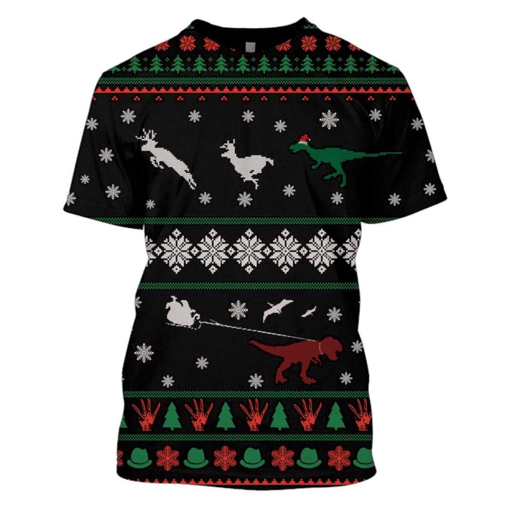 DINOSAURS IN CHRISTMAS DAY Custom T-shirt - Hoodies Apparel HD-UGL110213 3D Custom Fleece Hoodies T-Shirt S 