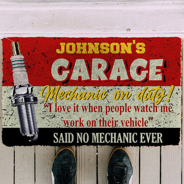 Gearhumans 3D Garage Mechanic On Duty Custom Name Doormat