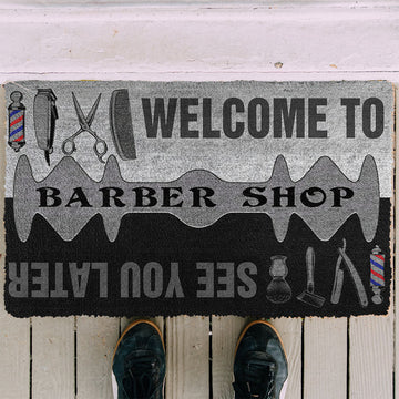 Gearhumans 3D Welcome To Barber Shop Doormat