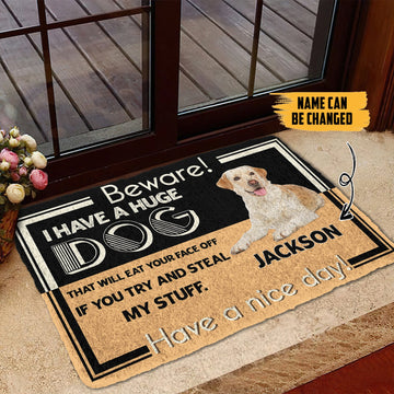 Gearhumans 3D Beware I Have A Huge Dog Custom Name Custom Photo Doormat