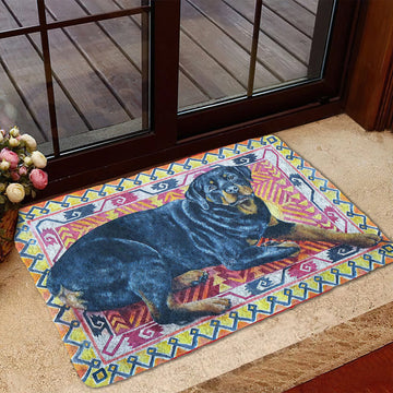 Gearhumans 3D Happy Rottweiler Custom Doormat