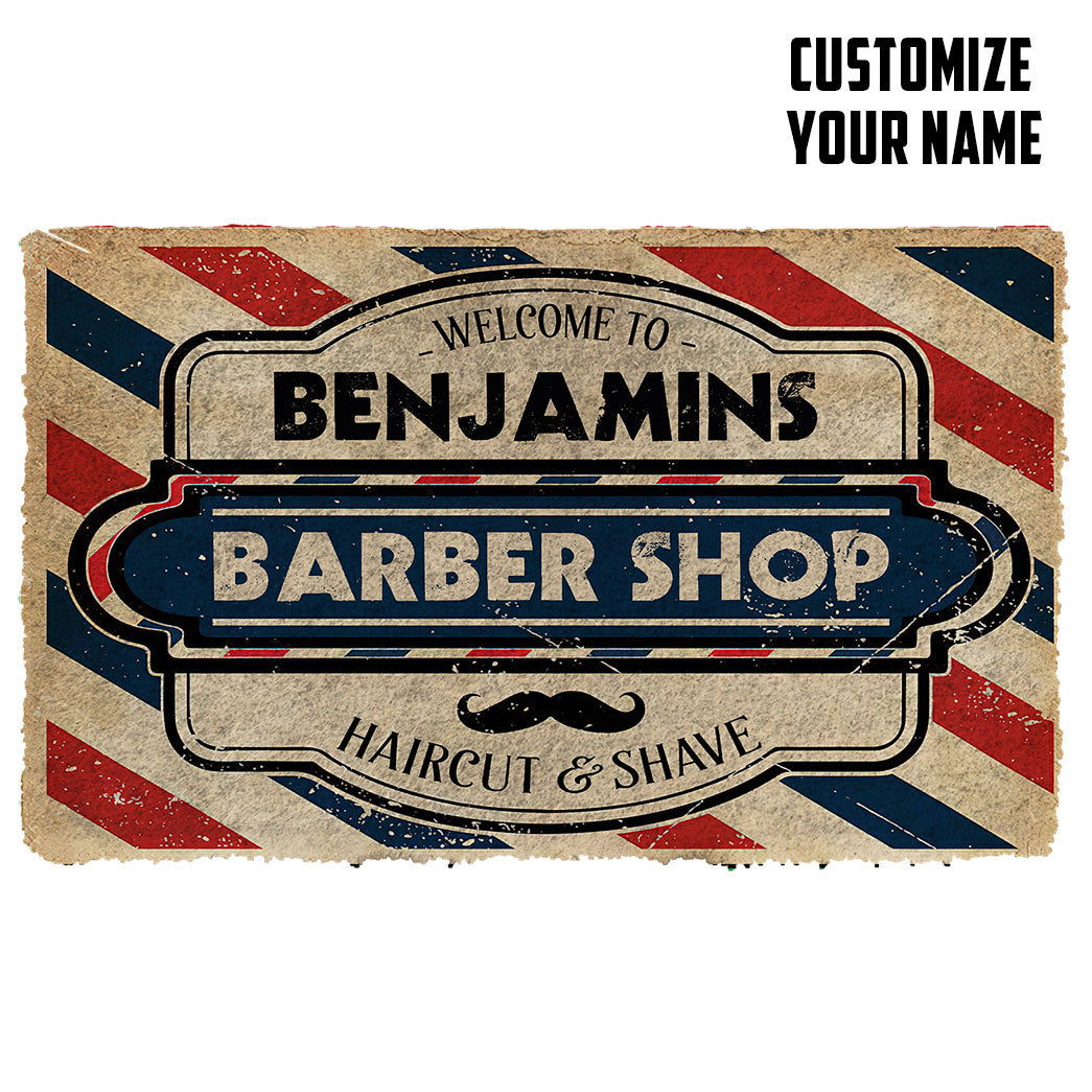Gearhumans 3D Barber Shop Custom Name Doormat