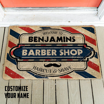 Gearhumans 3D Barber Shop Custom Name Doormat