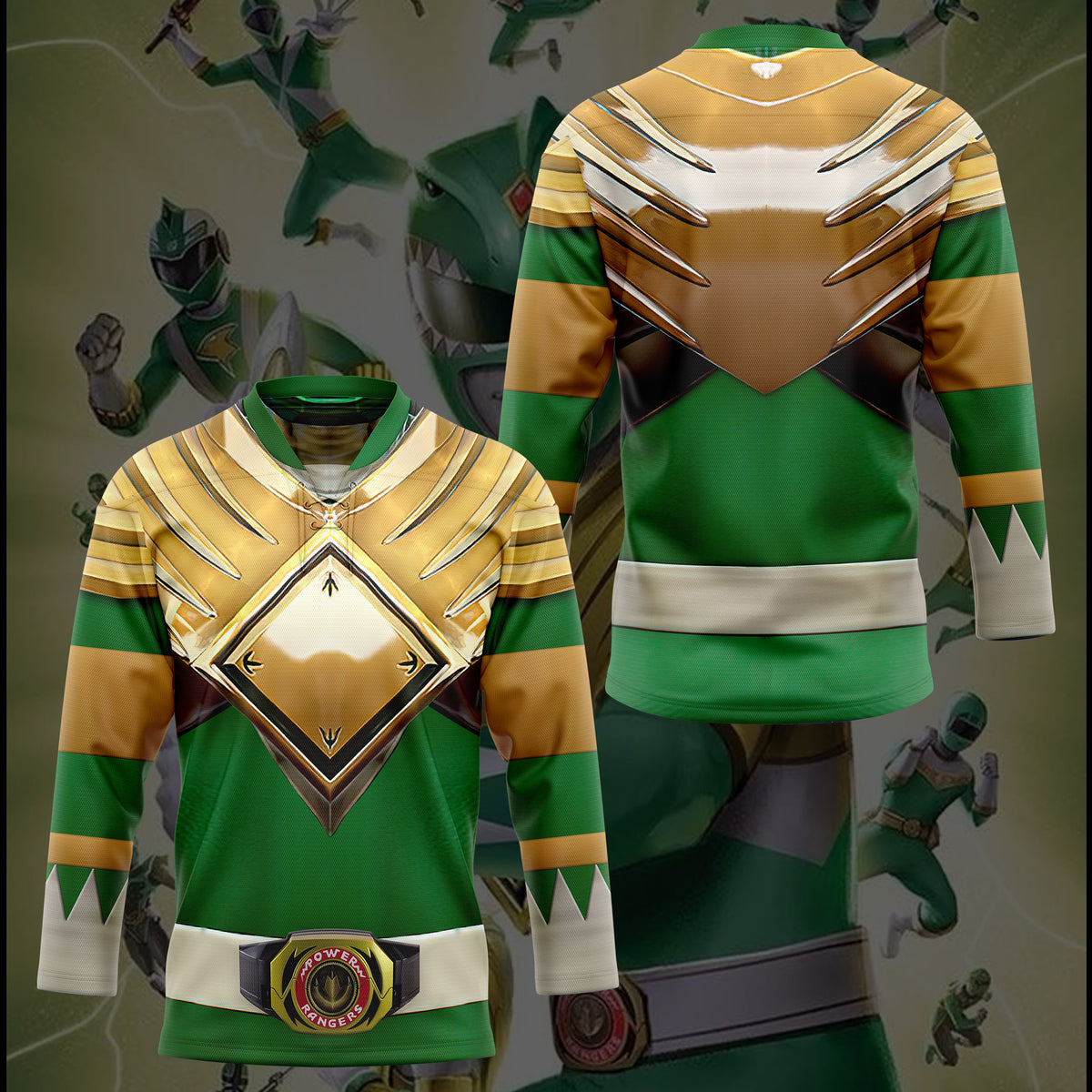 Gearhumans 3D Mighty Morphin Power Ranger Green Custom Name Baseball J