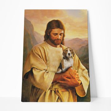 Gearhumans 3D Jesus Holding Beagle Dog Custom Canvas