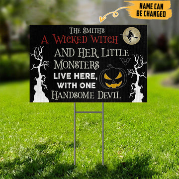 Gearhumans 3D Halloween Wicked Witch Monsters And Devil Custom Name Yard Sign
