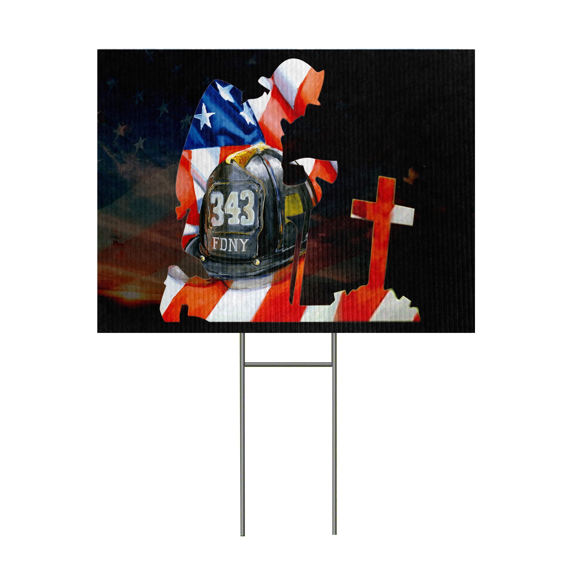 Gearhumans 3D Firefighter Helmet Patriot Day Custom Yard Sign