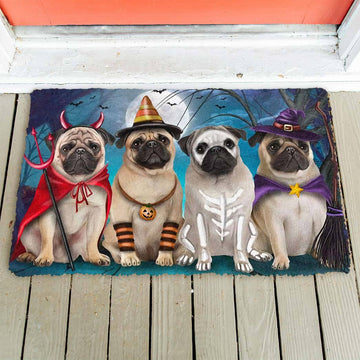 Gearhumans 3D Pug Dog Halloween Custom Doormat