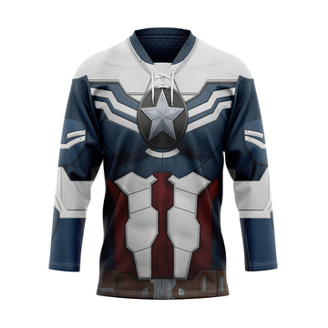 Gearhumans 3D Sam Wilson Captain America Custom Hockey Jersey
