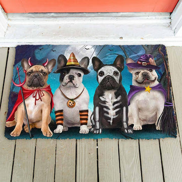 Gearhumans 3D French Bulldog Halloween Custom Doormat