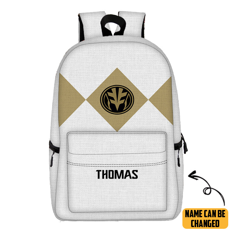 Gearhumans 3D White Ranger Custom Name Backpack