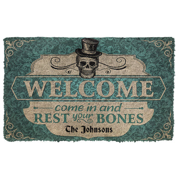 Gearhumans 3D Skeleton Welcome Come In Halloween Custom Name Doormat