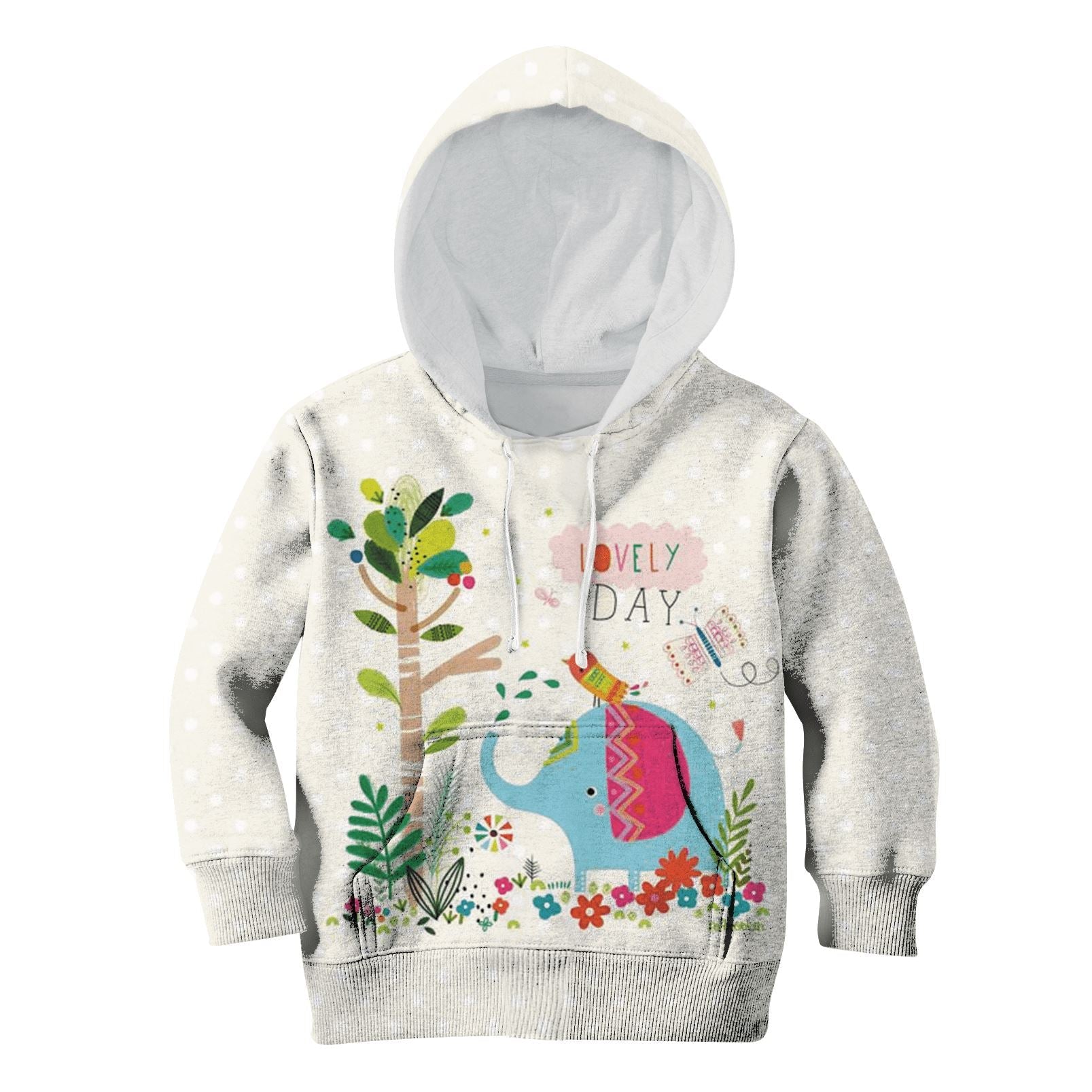 Elephant with a lovely day Kid Custom Hoodies T-shirt Apparel HD-PET110298K kid 3D apparel Kid Hoodie S/6-8 