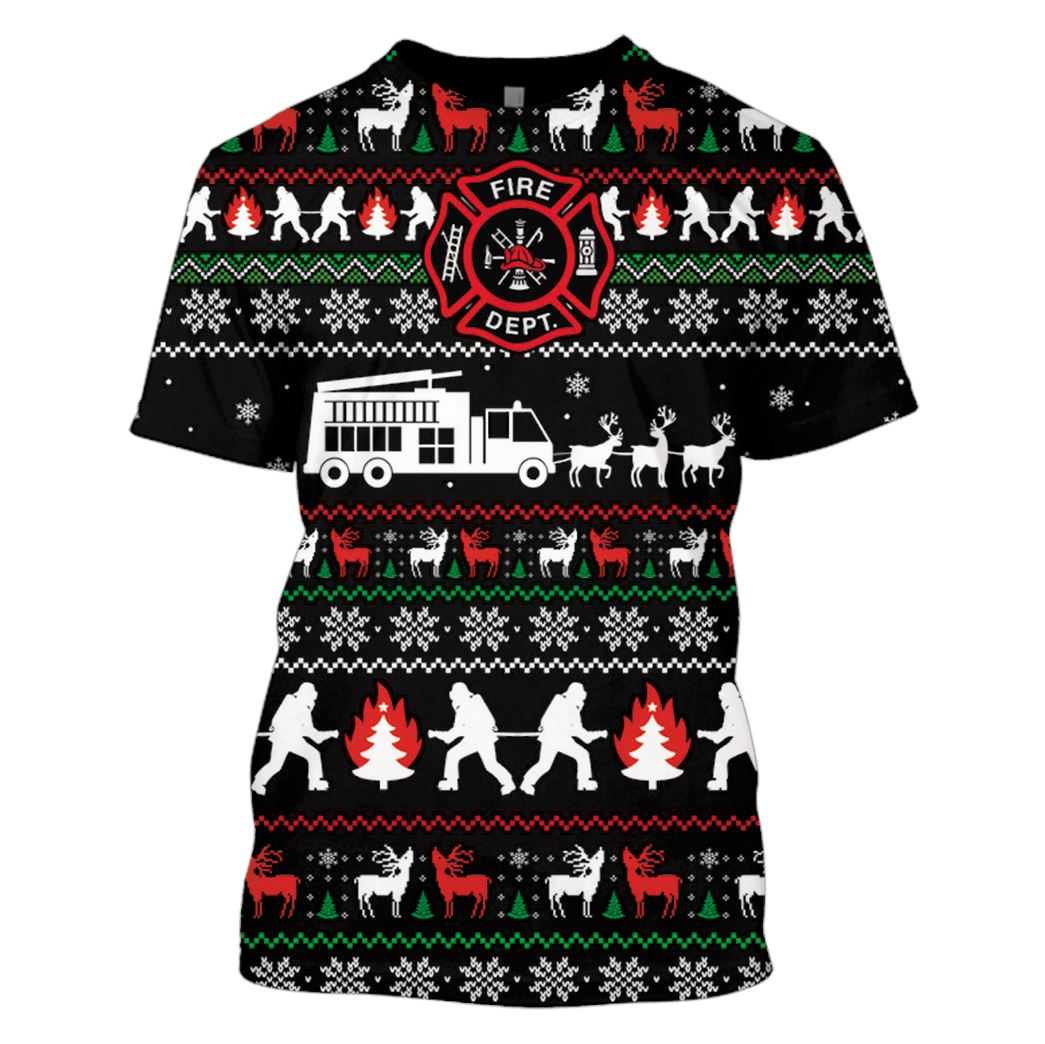 Firefighter Merry Christmas Custom T-shirt - Hoodies Apparel HD-UGL110207 3D Custom Fleece Hoodies T-Shirt S 