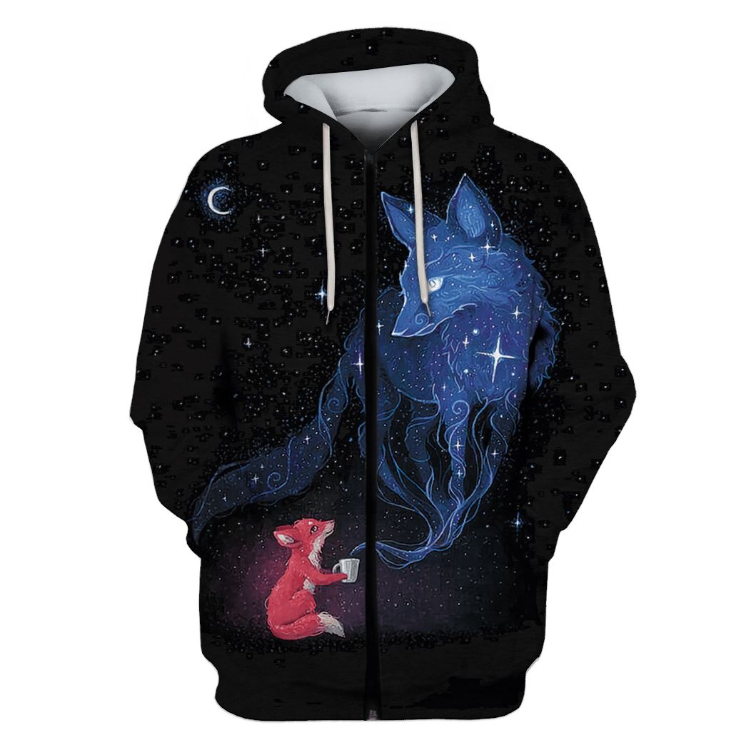 Gearhumans Fox in galaxy background Custom T shirt Hoodies Apparel