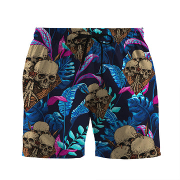 Gearhumans 3D Skull Tropical Palm Leaves Custom Beach Shorts
