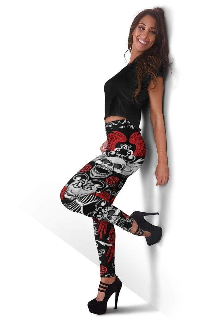 Skull Romance Print Leggings – High Waisted, Skull & Halloween Design, Butter-Soft Fabric, Multiple Sizes