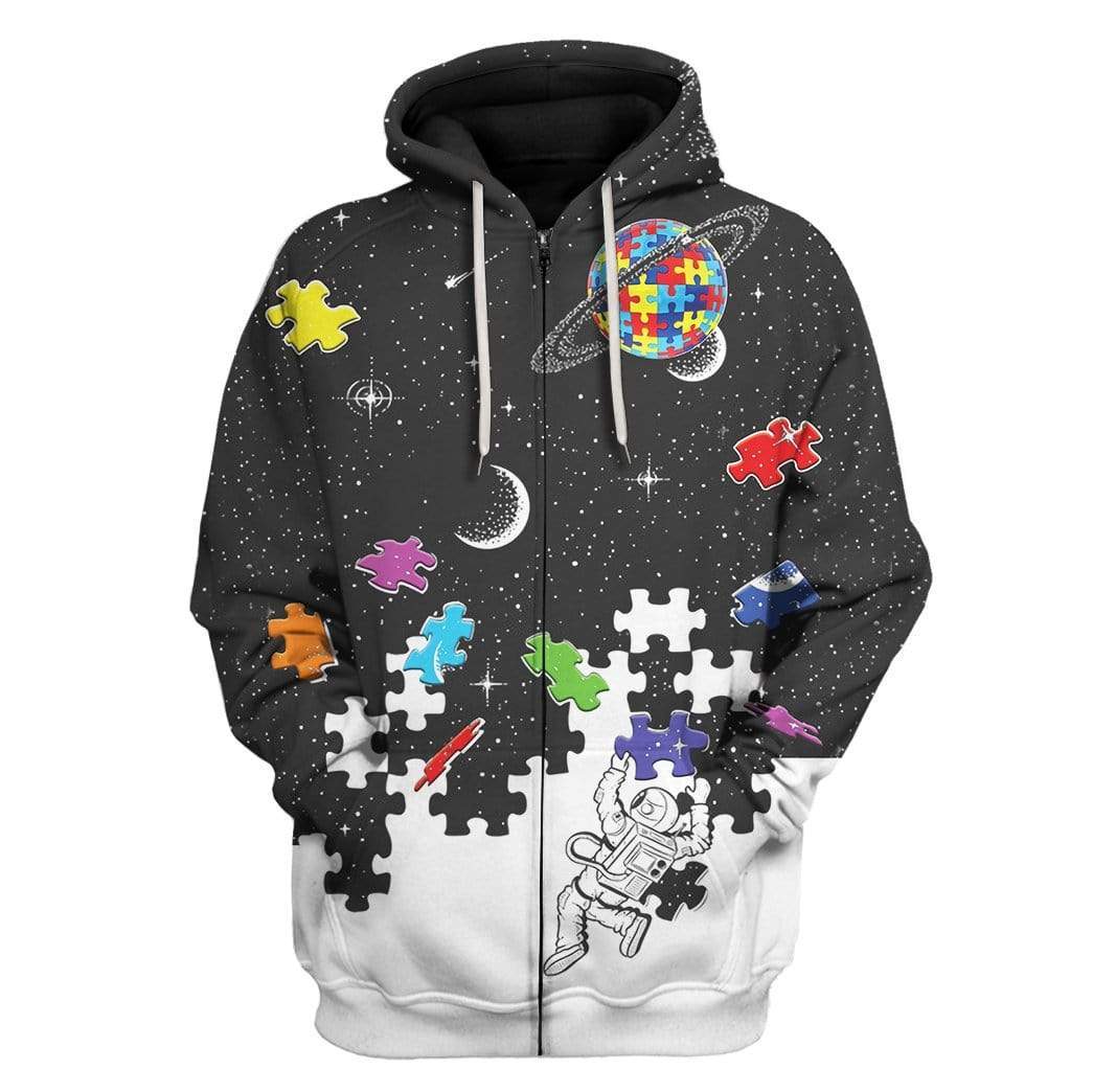 Gearhuman 3 Autism Nasa Astronaut Custom T-Shirts Hoodies Apparel HD-QM0301203 3D Custom Fleece Hoodies Zip Hoodie S 