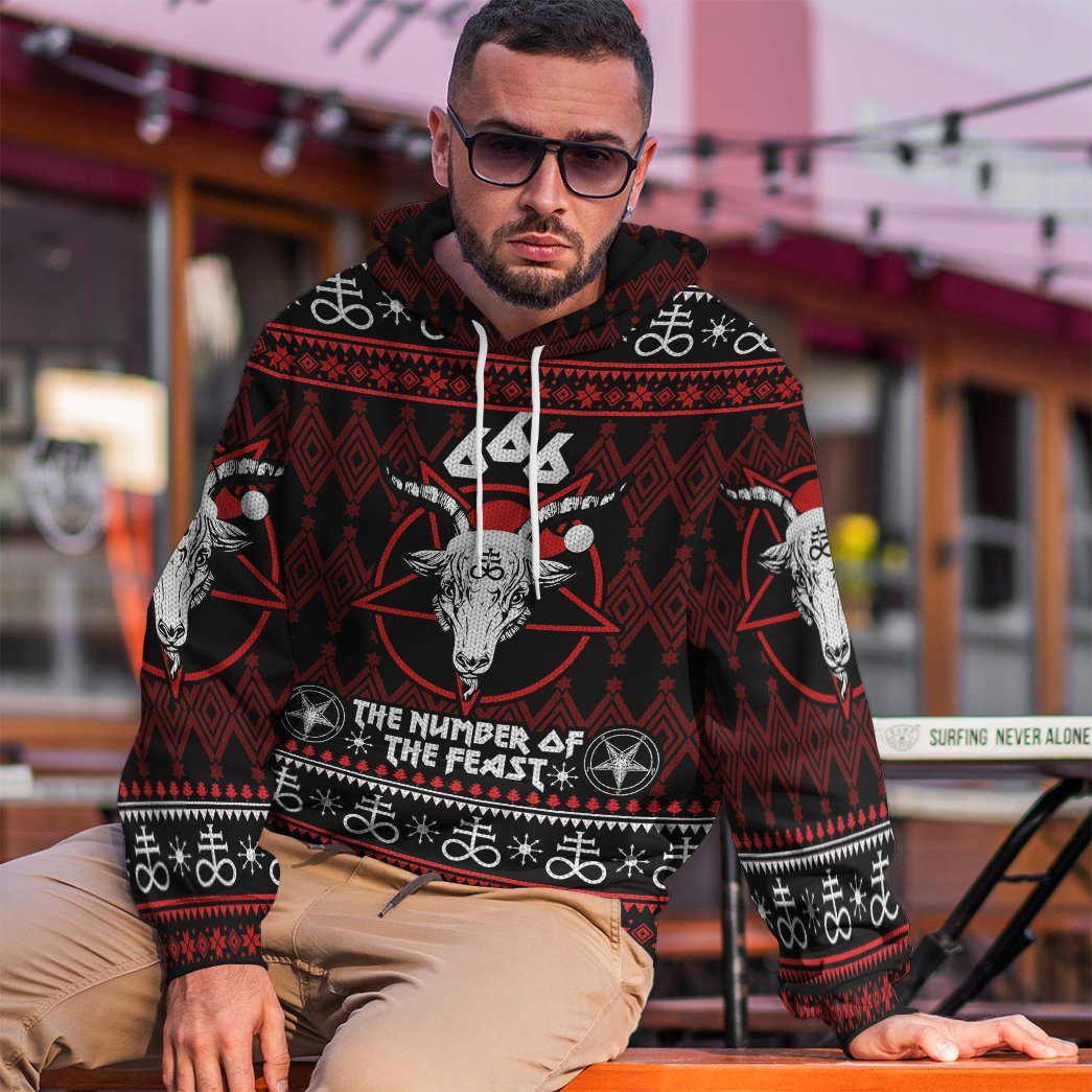 Gearhuman 3D 666 The Number Of The Feast Ugly Christmas Sweater Custom Hoodie Apparel GV091010 3D Apparel 