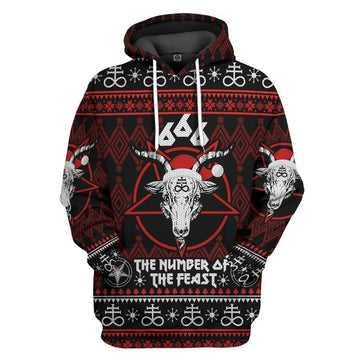 Gearhumans 3D 666 The Number Of The Feast Ugly Christmas Sweater Custom Hoodie Apparel