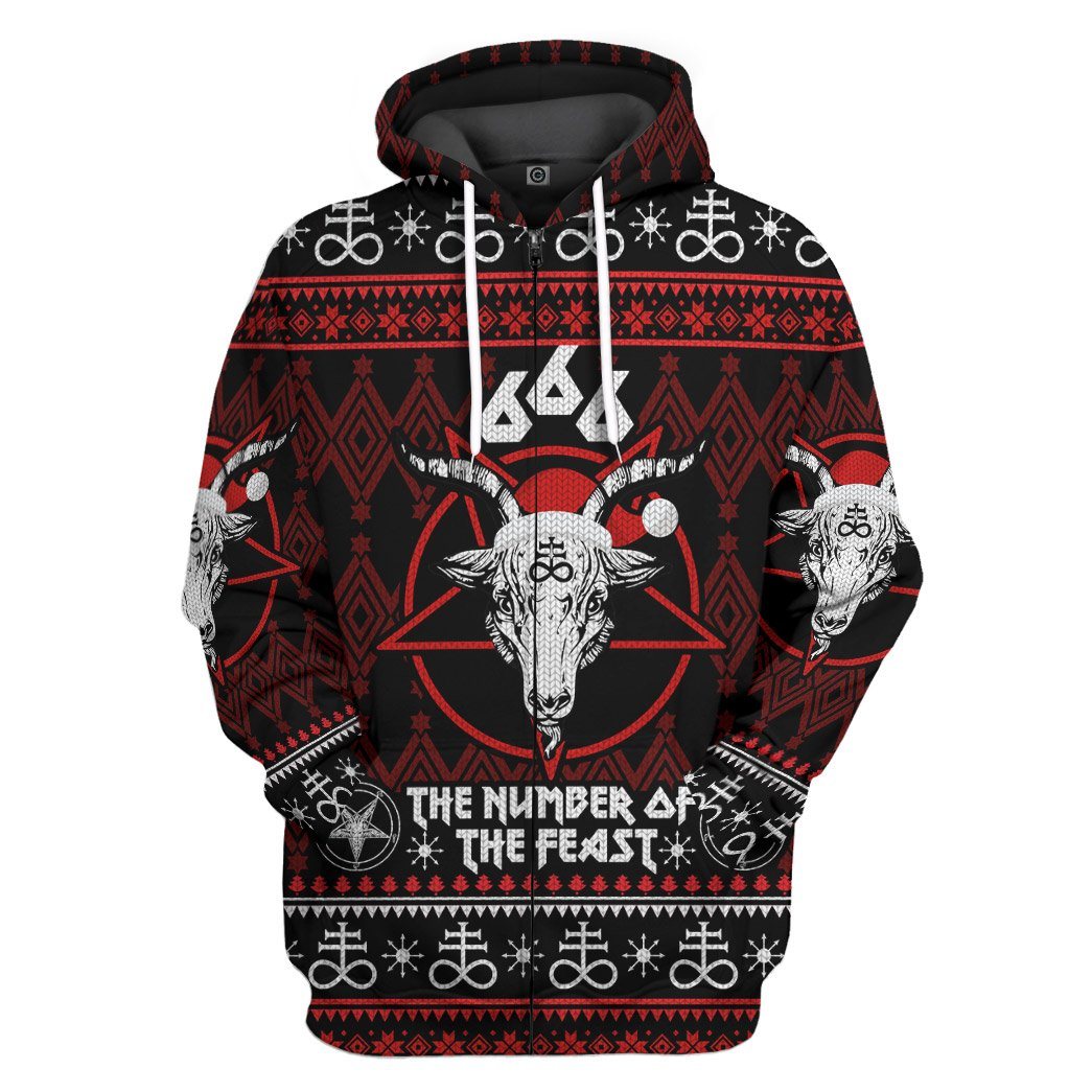 Gearhuman 3D 666 The Number Of The Feast Ugly Christmas Sweater Custom Hoodie Apparel GV091010 3D Apparel Zip Hoodie S 