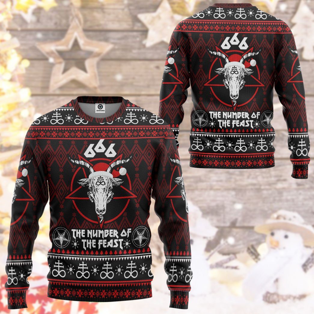 Gearhuman 3D 666 The Number Of The Feast Ugly Christmas Sweater Custom Sweatshirt Apparel GV091010 Sweatshirt 