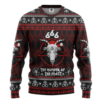 Gearhumans 3D 666 The Number Of The Feast Ugly Christmas Sweater Custom Sweatshirt Apparel