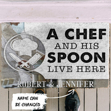 Gearhumans 3D A Chef And His Spoon Live Here Custom Name Doormat