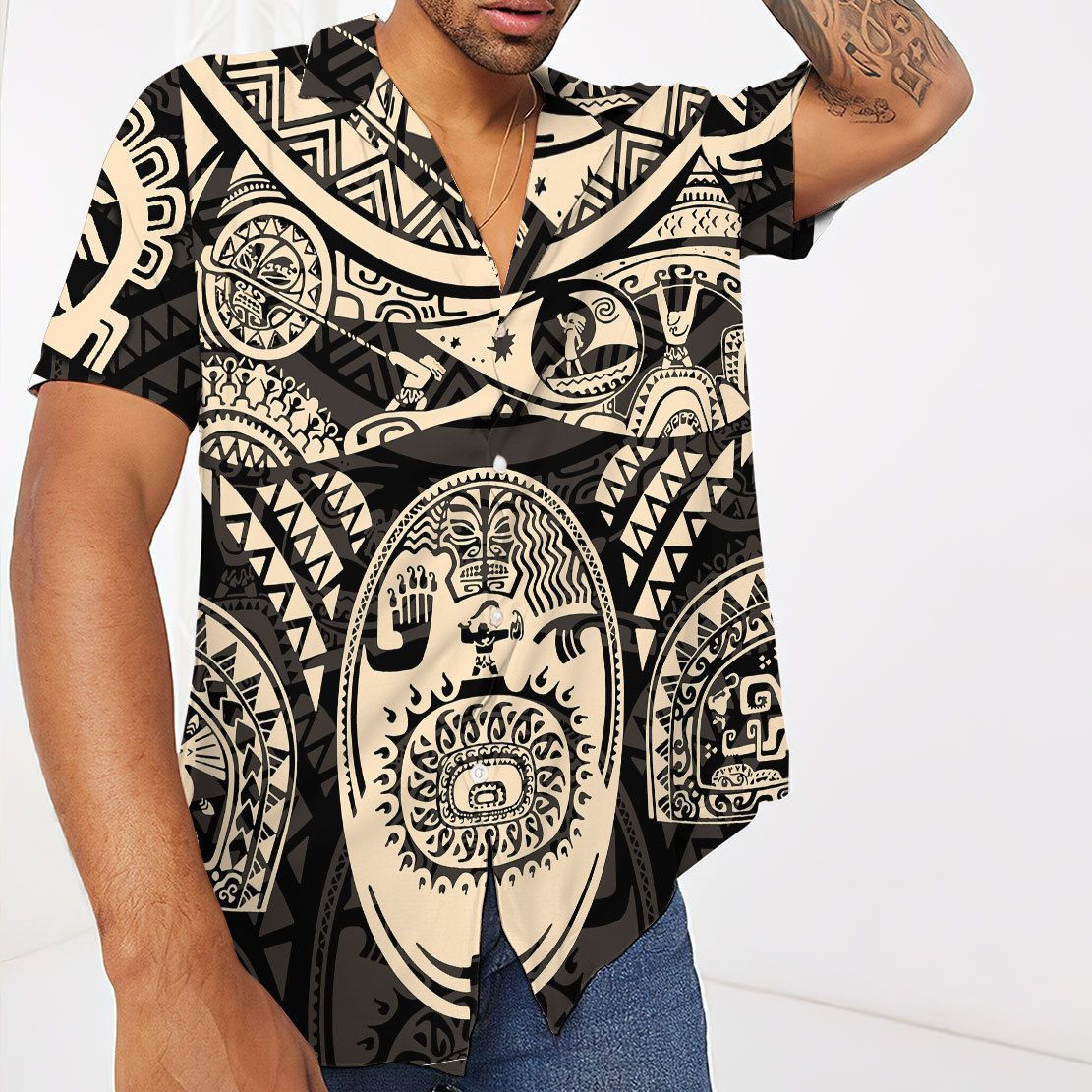 Pacific Legend Tribal Tattoo Designs Men's Aloha Shirt 3984Black