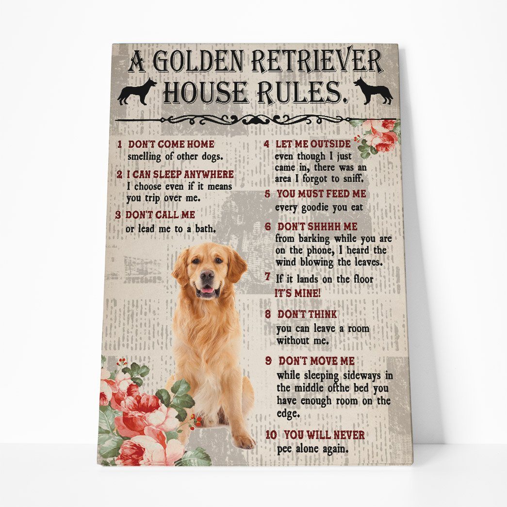 Gearhuman 3D A Golden Retriever House Rules Canvas GK040237 Canvas 1 Piece Non Frame M