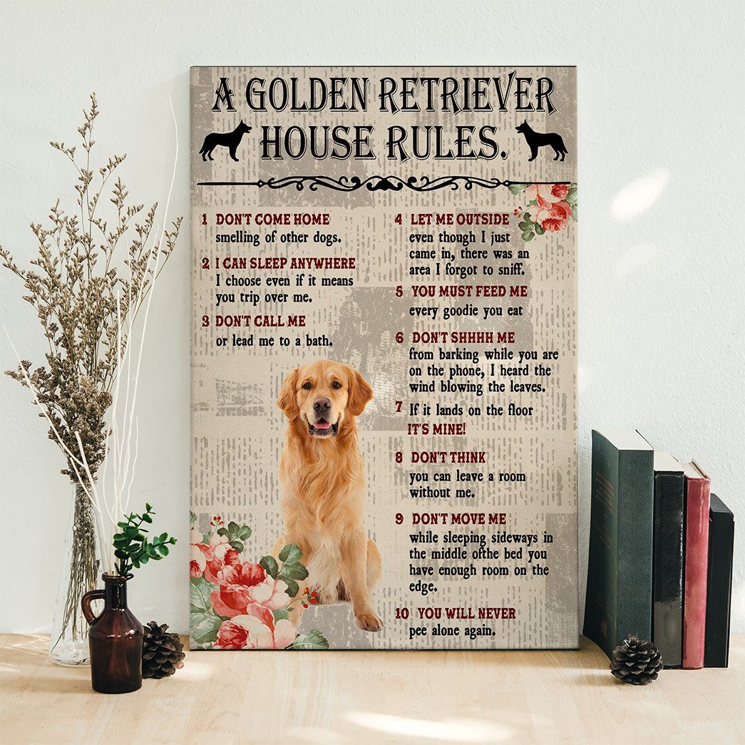 Gearhuman 3D A Golden Retriever House Rules Canvas GK040237 Canvas