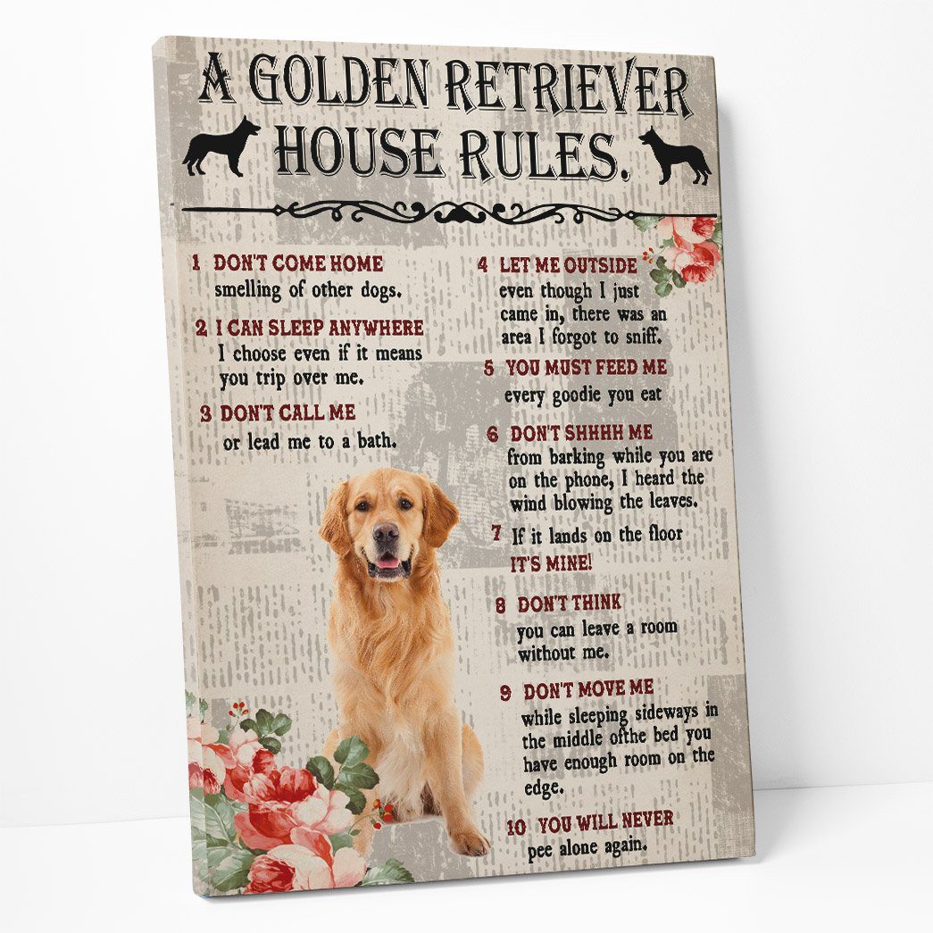 Gearhuman 3D A Golden Retriever House Rules Canvas GK040237 Canvas