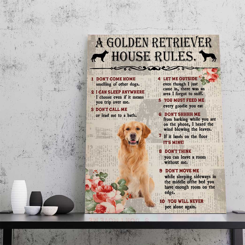 Gearhuman 3D A Golden Retriever House Rules Canvas GK040237 Canvas