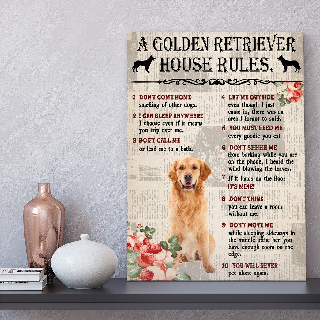 Gearhuman 3D A Golden Retriever House Rules Canvas GK040237 Canvas