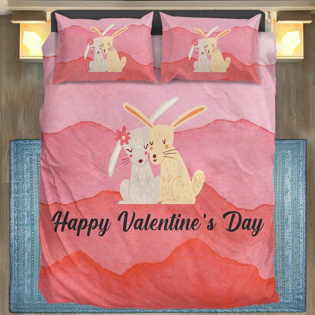 GearHuman 3D Adorable Bunny Couple Valentine Custom Bedding GR050110 Bedding Set 