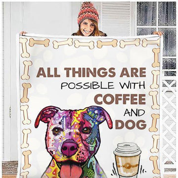 Gearhumans 3D All Things Are Possible With Coffee And Dog Custom Quilt