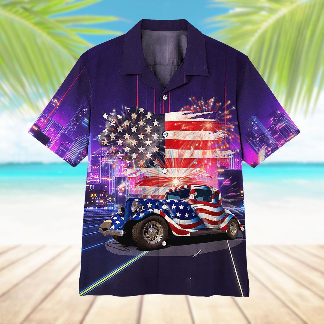Gearhuman 3D American Flag Hot Rod Hawaii Shirt ZK2206213 Short Sleeve Shirt 