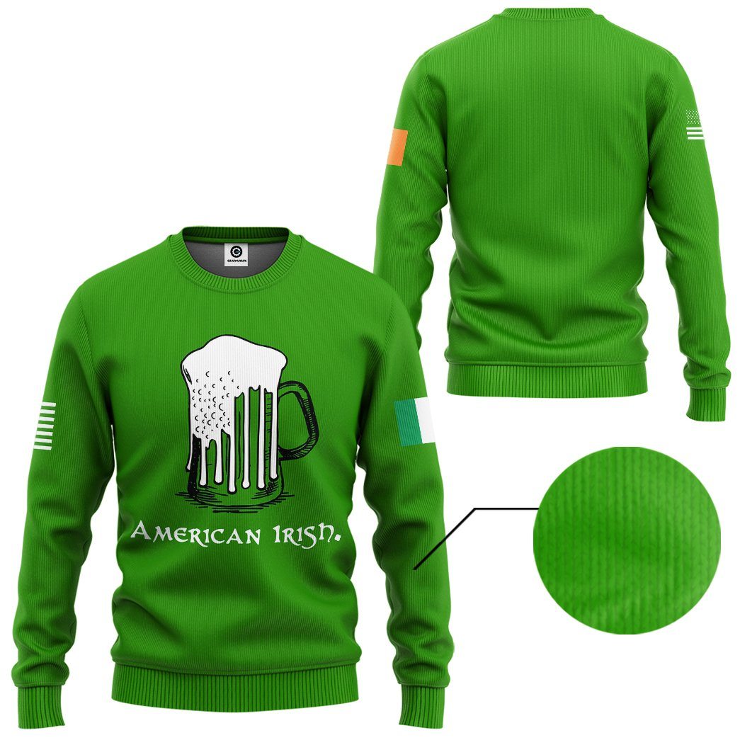 Gearhuman 3D American Irish Green Beer Custom Tshirt Hoodie Apparel GW25024 3D Apparel