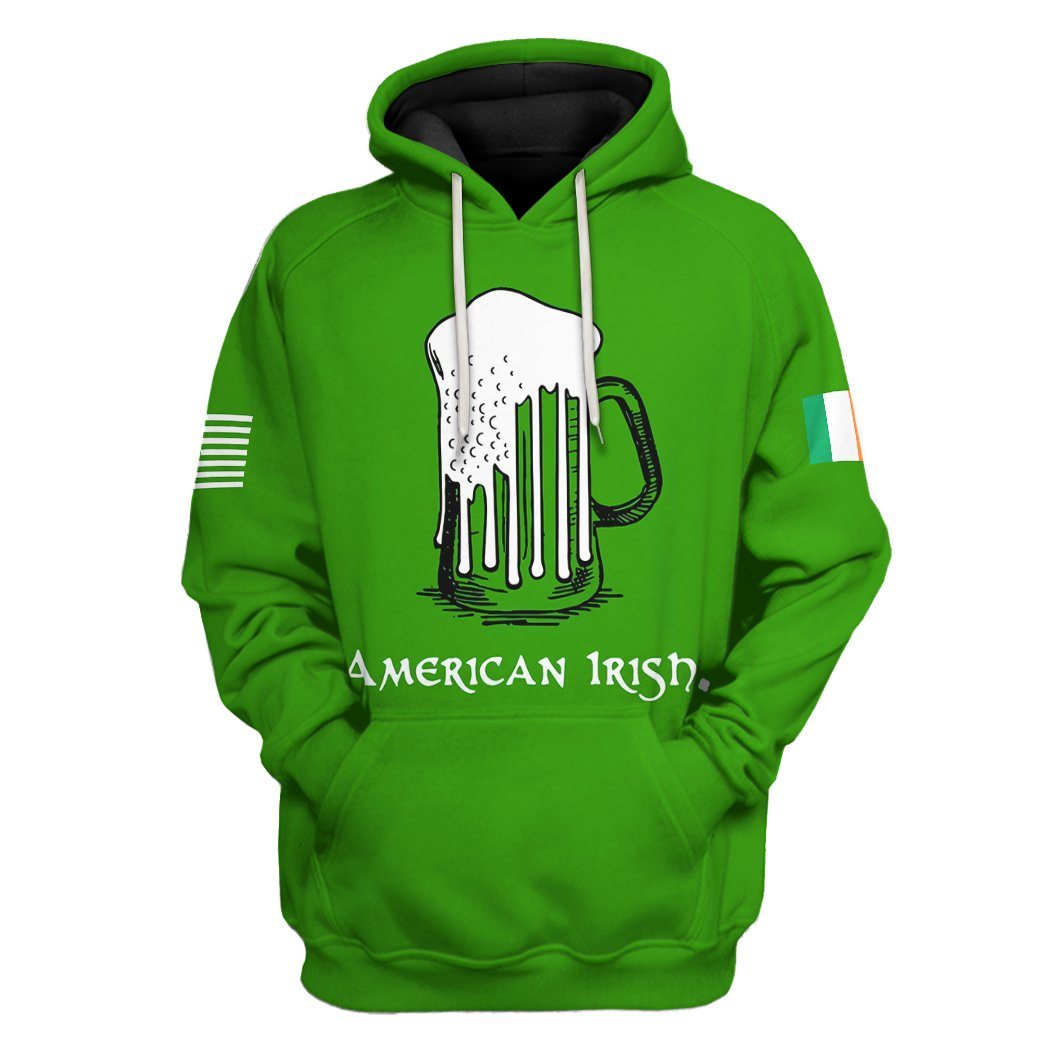 Gearhuman 3D American Irish Green Beer Custom Tshirt Hoodie Apparel GW25024 3D Apparel Hoodie S