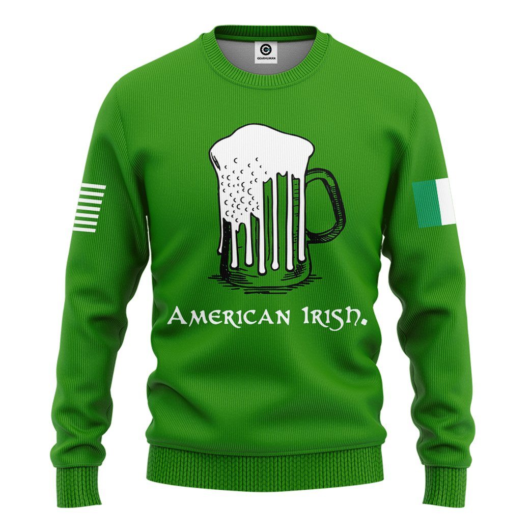Gearhuman 3D American Irish Green Beer Custom Tshirt Hoodie Apparel GW25024 3D Apparel Long Sleeve S